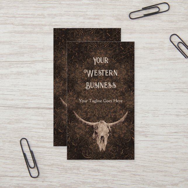 Carte De Visite Rustique Élégant crâne Brown Western Bull (Devant/Arrière en situation)