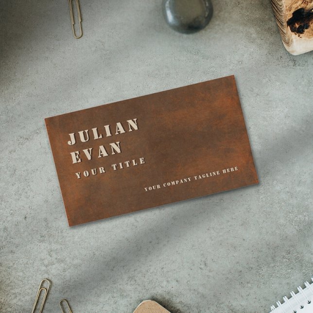 Carte De Visite Rustique Iron Bold Stencil Masculine Métal (Rustic Iron Bold Stencil Masculine Metal Business Card)
