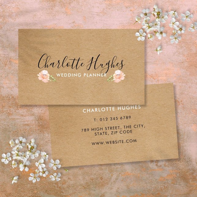 Carte De Visite Rustique Kraft Boho Signature Rose Floral Motif (Rustic Kraft Boho Signature Rose Floral Motif Business Card)