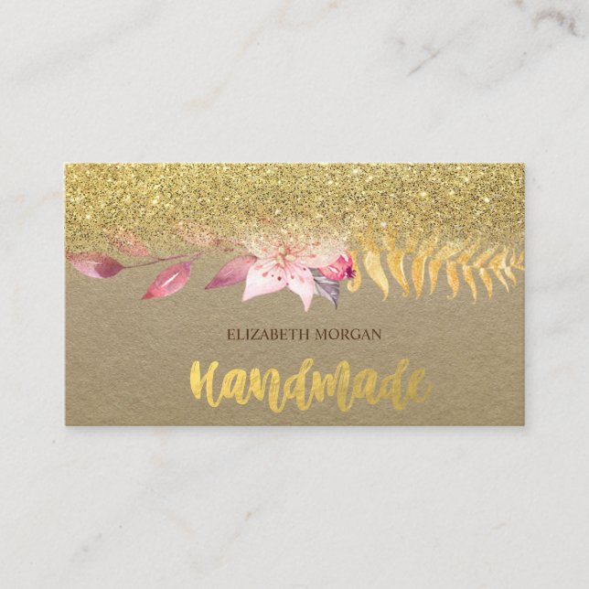 Carte De Visite Rustique, Kraft, Fleur aquarelle, Ombre Parties sc (Devant)