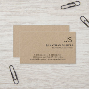 Carte De Visite Rustique Kraft minimaliste Beige Monogramme