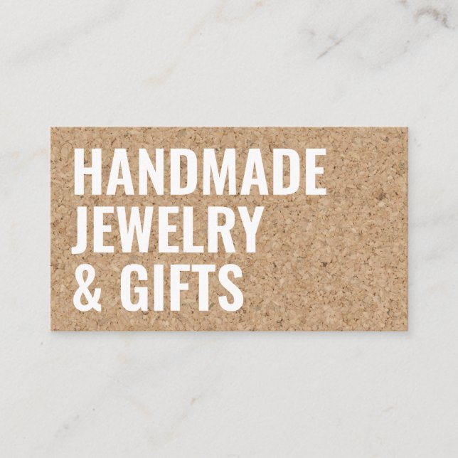 Carte De Visite Rustique moderne liège brun fait main blanc gras (Devant)