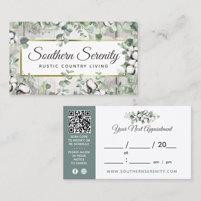 Carte De Visite Rustique Southern Watercolor Rendez-vous en coton (Devant / Derrière)