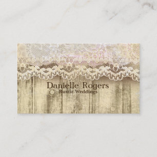 Carte de visite rustique vintage en dentelle et bo