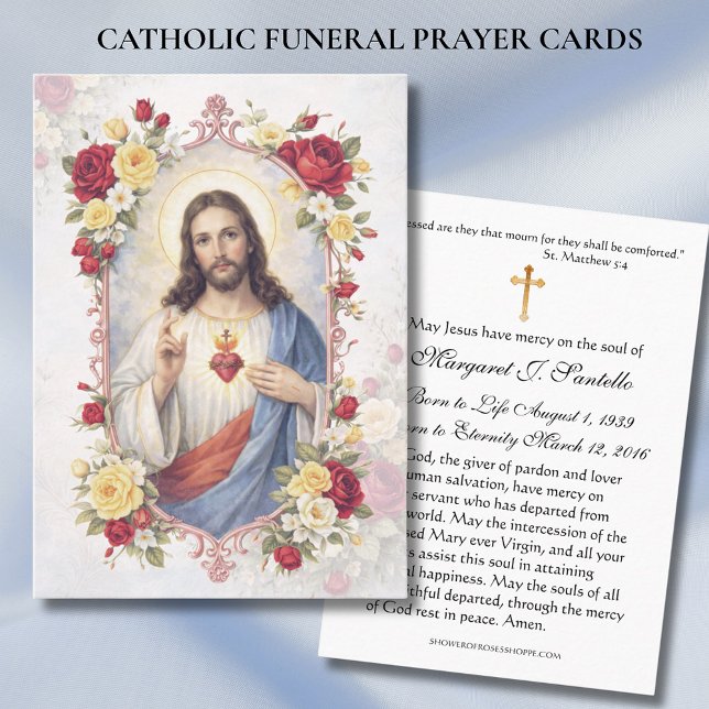 Carte De Visite Sacred Heart Jesus Catholic Funeral Memorial  (Créateur téléchargé)