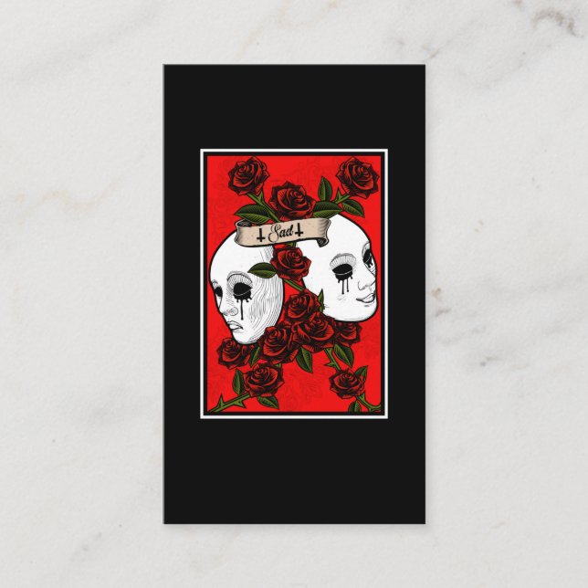 Carte De Visite Sad Theater Mask Flowers Pastel Goth (Devant)