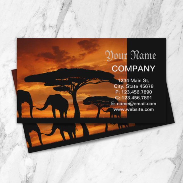 Carte De Visite Safari Baobab africain silhouette d'éléphant (Safari African Baobab tree elephant silhouette Business Card)