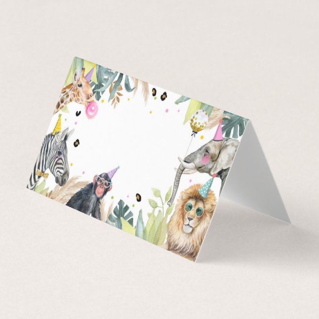 Carte De Visite Safari Party Animaux Étiquette alimentaire Fille A (Devant)
