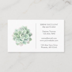 Carte De Visite Sage botanique Vert aquarelle Spa de jour Succulen