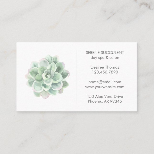 Carte De Visite Sage botanique Vert aquarelle Spa de jour Succulen (Devant)