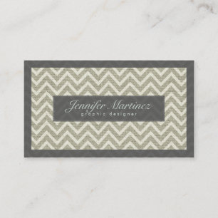 Carte De Visite Sage Greem White Chevron Motif Linen Look