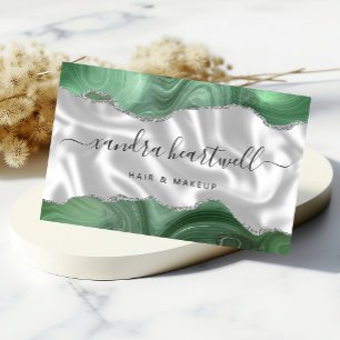 Carte De Visite Sage Green Agate Parties scintillant Argent Luxe