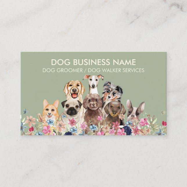 Carte De Visite Sage Green Animal Sitter Walker Chien Care (Devant)