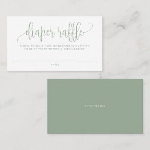 Carte De Visite Sage Green Joli Script Baby shower Déchets Raffle