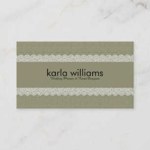 Carte De Visite Sage Green Lin Texture & Dentelle blanche