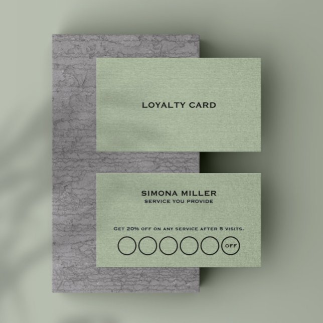 Carte De Visite Sage Green Linen Texture Loyalty Card (Créateur téléchargé)