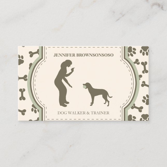 Carte De Visite sAGE gREEN mODERN Chien Entraîneur de chiens simpl (Devant)