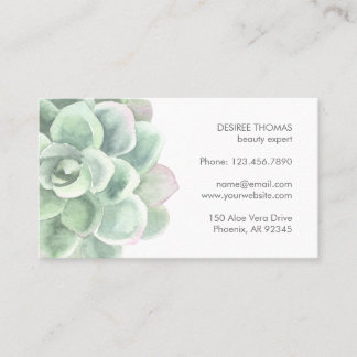 Carte De Visite Sage Vert Aquarelle Botanique Élégant Succulent
