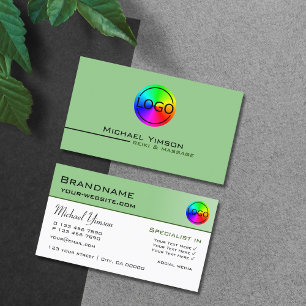 Carte De Visite Sage vert et blanc simple avec logo professionnel