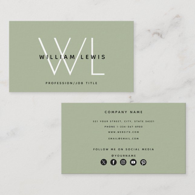 Carte De Visite Sage Vert moderne médias sociaux Icône (Devant / Derrière)