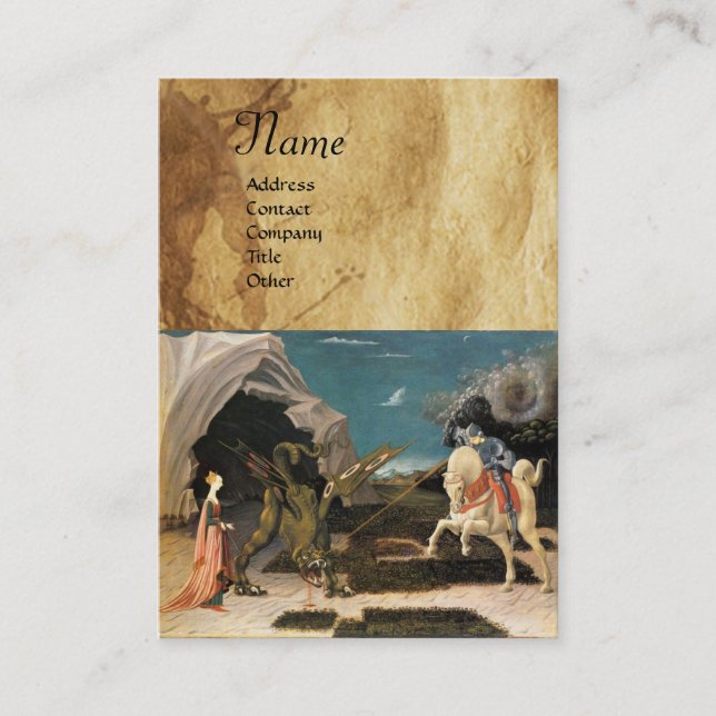 Carte De Visite SAINT GEORGE ET LE DRAGON, parchemin, marron, bleu (Devant)