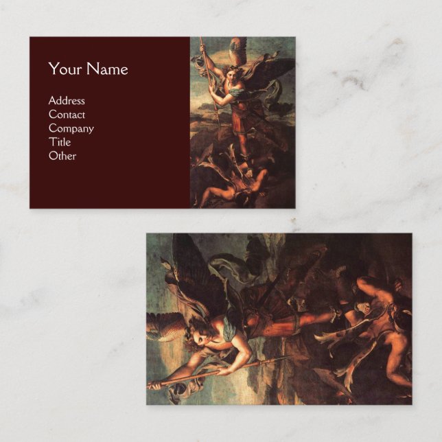Carte De Visite SAINT MICHAEL VANGUISHING SATAN Brown (Devant / Derrière)