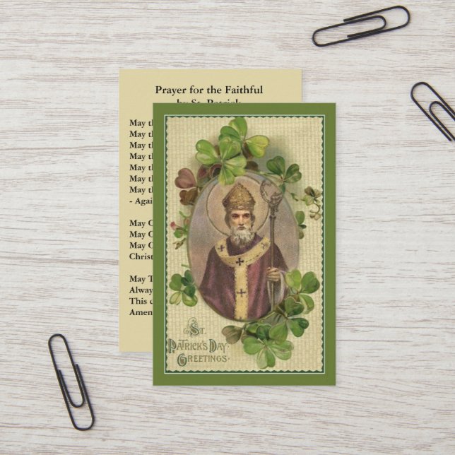 Carte De Visite Saint Patrick's Holy Card Shamrocks évêque (Devant/Arrière en situation)