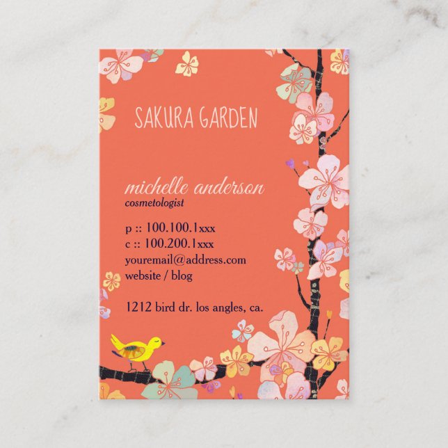 Carte De Visite Sakura Bird Cosmetologist (Devant)