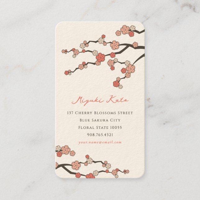 Carte De Visite Sakura rose Oriental Zen Fleurs de cerises chinois (Devant)