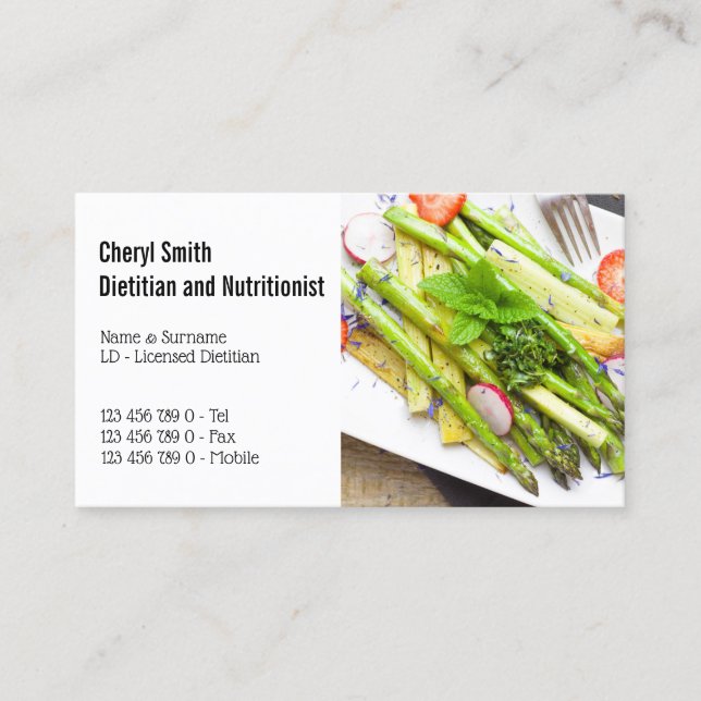 Carte De Visite Salade de jardin d'asperges saine diététique (Devant)