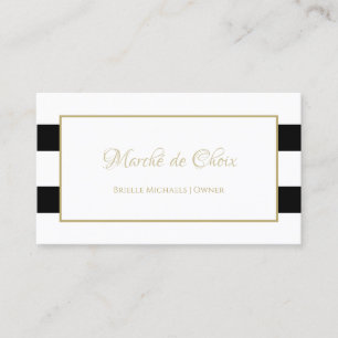 Carte De Visite Salon à bordure dorée et rayures noires et blanche