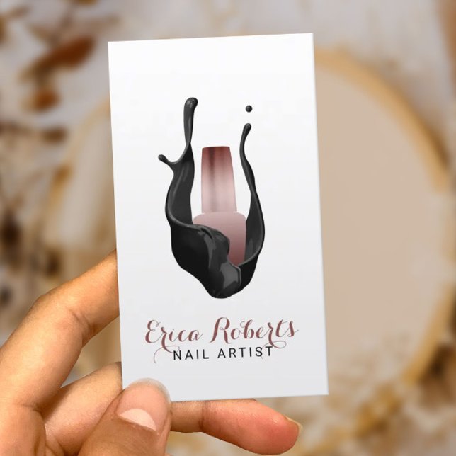 Carte De Visite Salon à ongle Rose polonais bouteille d'or Manicur (Créateur téléchargé)