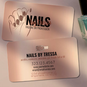Carte De Visite Salon à ongles Blush rose Metallo + Parties scinti