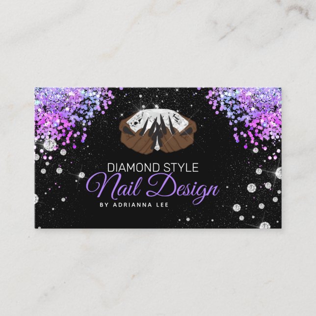 Carte De Visite Salon à ongles Diamond Purple Parties scintillant  (Devant)