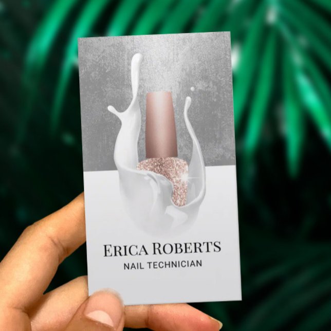 Carte De Visite Salon à ongles Moderne Silver & White Splash Manic (Créateur téléchargé)