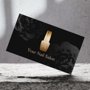 Carte De Visite Salon à ongles or Polonais bouteille Élégant noir 