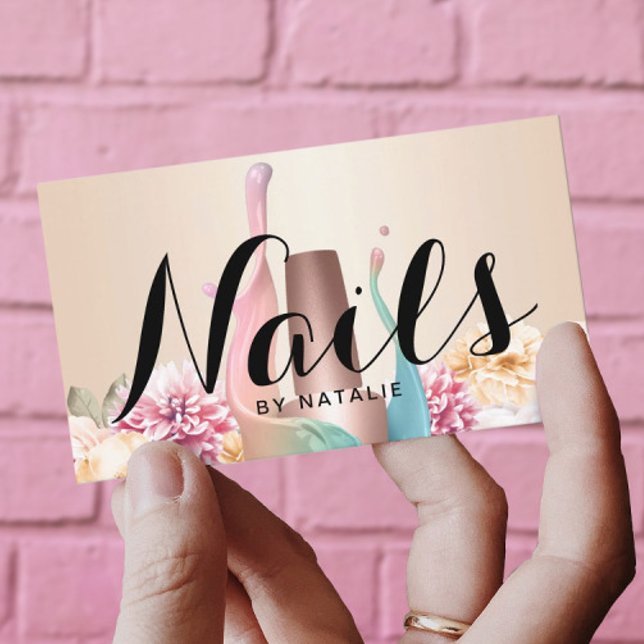 Carte De Visite Salon à ongles polonais Manicuriste élégant floral (Créateur téléchargé)