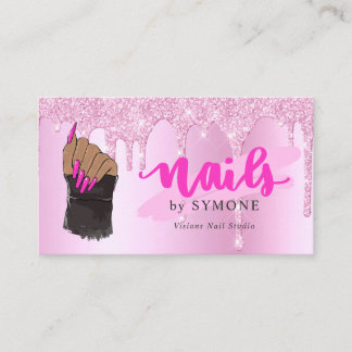 Carte De Visite Salon à ongles rose Diamond Déchets Parties scinti