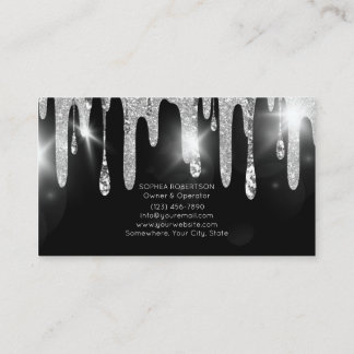 Carte De Visite Salon à ongles Silver et Parties scintillant noire