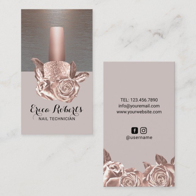 Carte De Visite Salon à ongles tendance floral polonais bouteille  (Devant / Derrière)