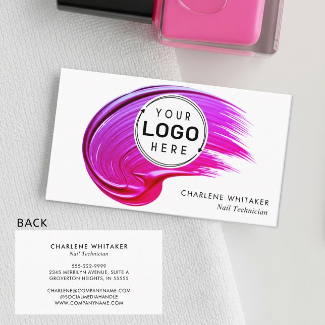Carte De Visite Salon à ongles Votre logo Pink Polonais (Créateur téléchargé)