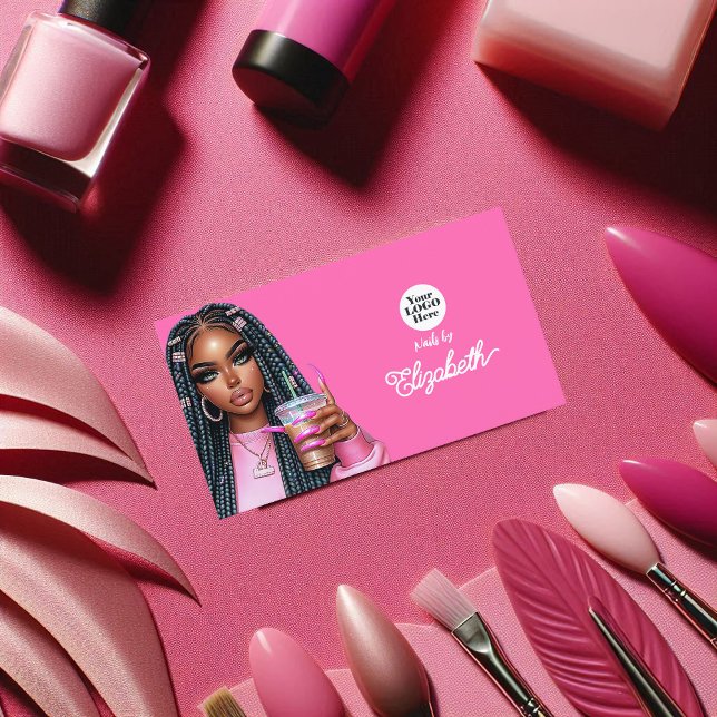 Carte De Visite Salon afro-américain vibrant rose chaud (Vibrant Hot-Pink African American Salon Branding Business Card)