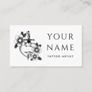 Carte De Visite Salon Artiste De Tatouage Floral Épée Classique Bl