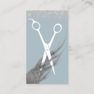 Carte De Visite Salon bleu de coiffeur et argenté poussiéreux de