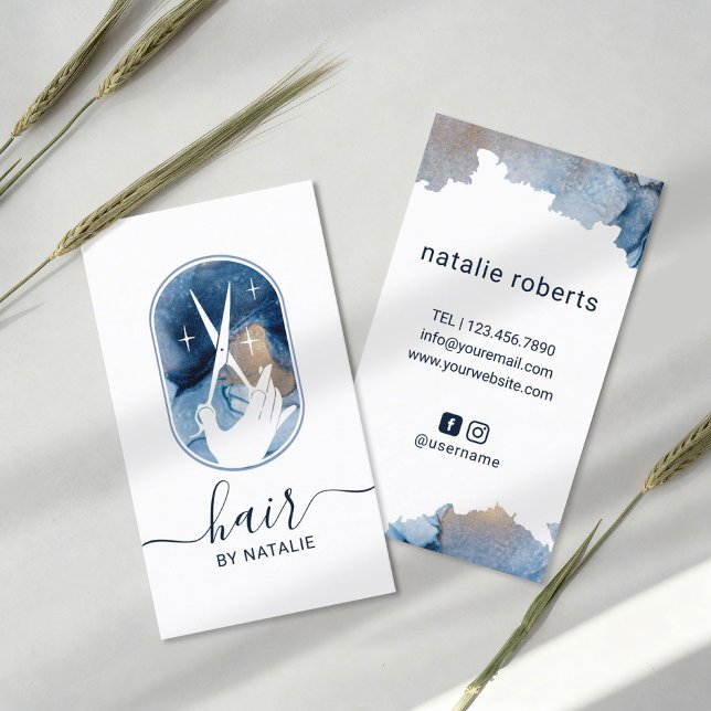 Carte De Visite Salon d'aquarelle pour ciseaux de cheveux et logo  (Créateur téléchargé)