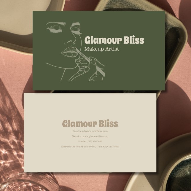 Carte De Visite Salon d'artistes de maquillage vert vibre (Créateur téléchargé)