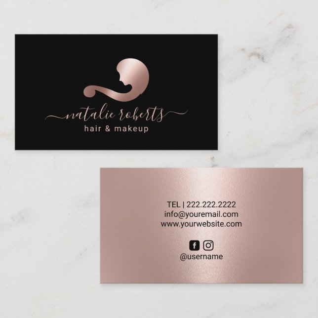 Carte De Visite Salon d'artistes Rose Gold Beauty Logo Coiffure et (Devant / Derrière)
