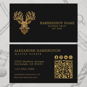 Carte De Visite Salon de barbier Master Gold Stag Qr Code Icônes s