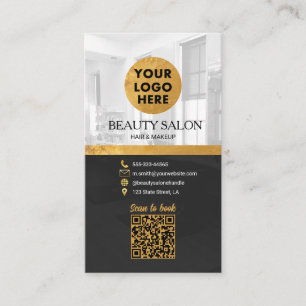 Carte De Visite Salon de beauté Black Gold Code QR Rendez-vous