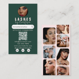 Carte De Visite Salon de beauté d'influenceur Cils Photos Vert Ros